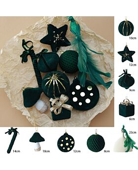 Christmas Luxury Ornament Set Xmas Velvet Green