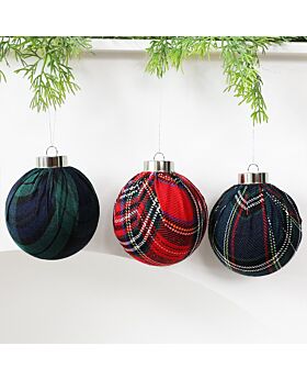 9pcs Bola Natal Tartan Plaid 8 cm Xmas