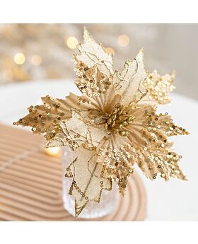25cm Lace Sequin Bunga Natal Poinsettia Xmas 