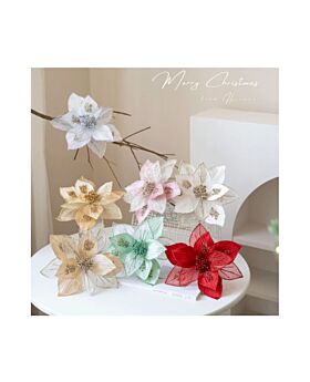 25cm Bunga Natal Poinsettia Mesh Crinkle Xmas