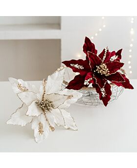 26cm Bunga Natal Sequin Flanel Poinsettia Xmas Type C
