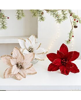 30cm Bunga Natal Poinsettia Velvet Glitter Xmas