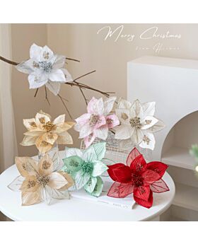 25cm Bunga Natal Poinsettia Mesh Crinkle Xmas