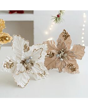 22cm Bunga Natal Velvet Glitter Poinsettia Xmas