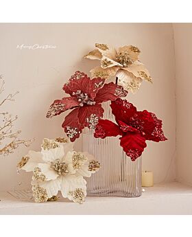 25cm Bunga Natal Velvet Sequin Xmas