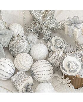 Christmas Luxury Ornament Set Xmas White Silver