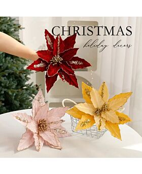 26cm Bunga Natal Sequin Flanel Poinsettia Xmas Type B