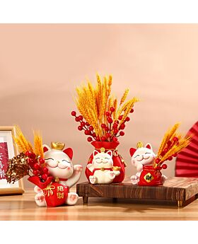 Lucky Cat Red Vase Cny