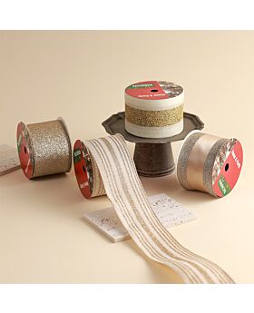 1 roll Pita Lebar 6.3cm White Gold Pattern Fst