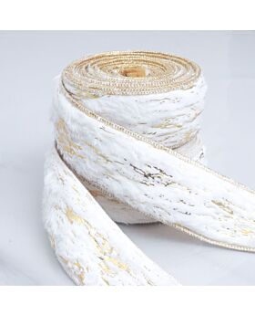 (Meteran) Plush Velvet White Gold Ribbon Lebar 5cm Xmas