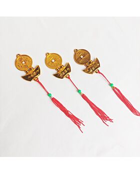 Gantungan Tassel koin tembaga tael emas CNY (6pcs/pak)